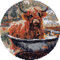 Bathtub Highland Cow Round Shape Latch Hook Kits Rug DIY Cushion Rug Carpet Making Crochet Hook Kits Preprinted Pattern Canvas Cushion Arylic Yarn Hooking Kits Mat Kits 50x50CM(e55)