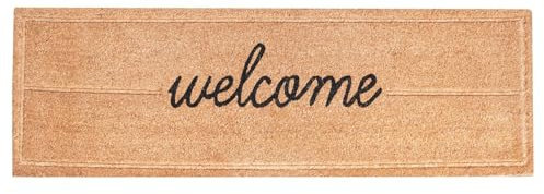 Large Embossed and Printed Coir Door Mat 40 x 125 cm Extra Long Heavy-Duty Hallway Entrance Runner Non-Slip Eco-Friendly Coconut Fibre for Indoor Outdoor Use [Welcome]
