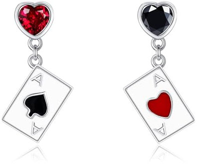 Herzkönigin Ohrringe 925er Sterlingsilber Spielkarten Ohrringe Herzkönigin Kostüm Accessoires für Frauen