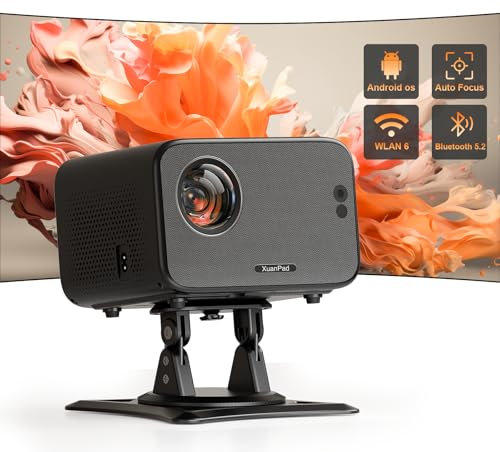 [Netflix-zertifizierter & Autofokus] XuanPad Beamer 1080P Mini Beamer mit WiFi & Bluetooth Projektor mit 210° drehbarer Stand, Automatische Trapezkorrektur, Staubfilter & Wärmeableitungssystem