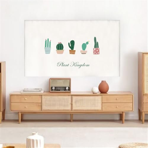 Hiseng TV Protector Cover Cartoon, Dust-Proof TV/PC Display Protector Screen Cover All-Inclusive Elastic Indoor Living Room Decoration Dust Cover for 32” to 85”Display (76-85inch,Cactus)