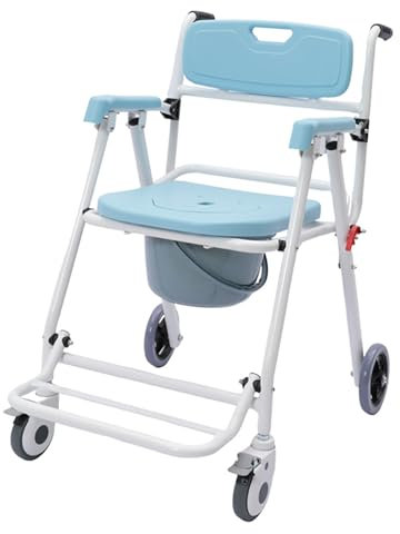 Shower Commode Wheelchair - Shower Chair with Wheels, Rolling Shower Chair with Footrest and Arms for Elderly Adults Disabled,Blue