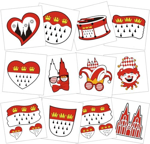 Qpout Kölner Karneval Tattoos,Köln Alaaf Hippie Rot Weiß Herz Temporäres Gesichtstattoo,Köln Stadtwappen Wappen Schild Aufkleber Sticker Für Wappen Dom Party Kölner Straßenkarneval Festumzug