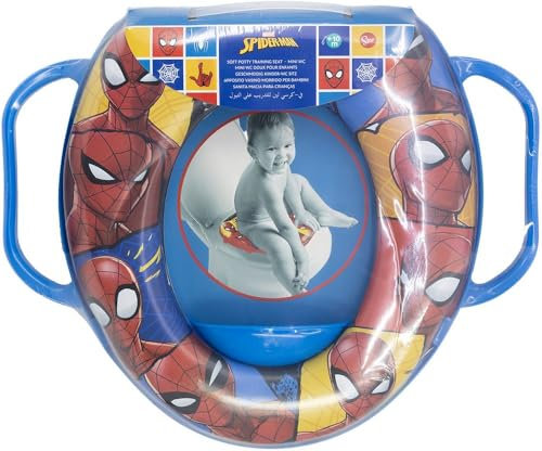 Marvel Spiderman Kids Toilet Seat with Comfortable Padding and Two Handles, Washable and Reusable