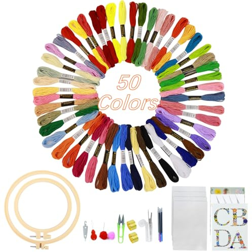 xiruiubao Broderikit för nybörjare, broderikit för nybörjare, broderikit för vuxna, med 50 färger brodertråd, 2 brodericirklar, korsstygnsverktyg, 4 ark