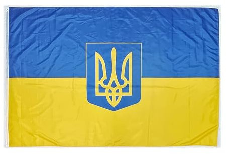 Große Flagge für den Außenbereich, 225 x 150 cm, Flagge, verstärkter Balkon und 2 Metallösen, Flagge XL (Ukraine, 225 x 150 CM)