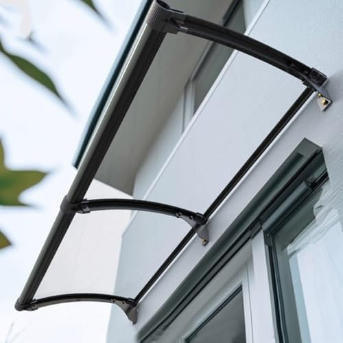 Vordach, Terrasse, Dachfenster, Markise, Polycarbonat-Abdeckung, Aluminiumrahmen, Schlagfestigkeit, 300 kg, leiser Regenschutz, 5 Farben erhältlich (80 x 160 cm, transparent)