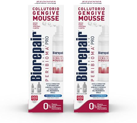 Biorepair, Peribioma™ Mousse Collutorio, per Igiene Orale, Colluttorio per Gengive Infiammate, Antibatterico, Ripara-Smalto, Formato 200 ml (Confezione da 2)