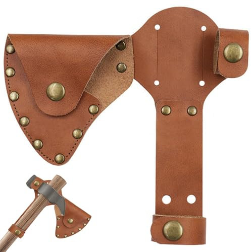 Hatchet Sheath, Leather Axe Sheath Waist Mounted Axe Head Cover with Snap Button Protect Hatchet for Camping Woodworking