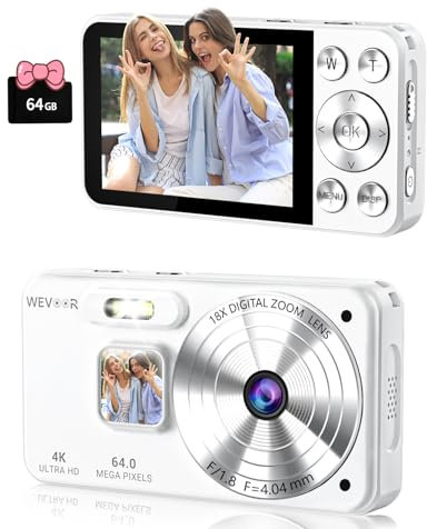 Fotocamera Digitale, Fotocamera Compatta con Display LCD da 2,8” e Scheda TF da 64 GB, Wevoor Zoom Digitale 18X Autofocus Digital Camera for Viaggi Feste Appuntamenti Selfie Registrazione Vita