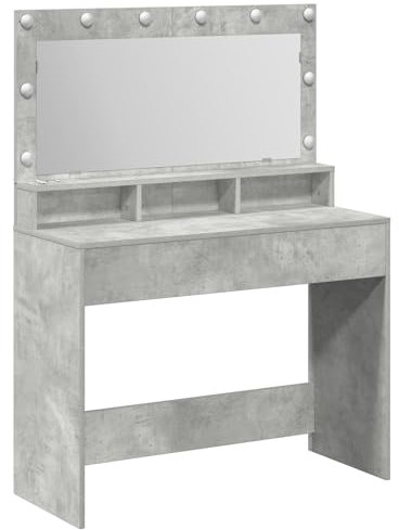 vidaXL Beton Grau Kosmetiktisch mit Spiegel und Lichtern - Stylische Lösung für das Schlafzimmer - Idealer Stauraum, Abmessungen 100 x 41 x 135 cm, Möbel zum Ankleiden