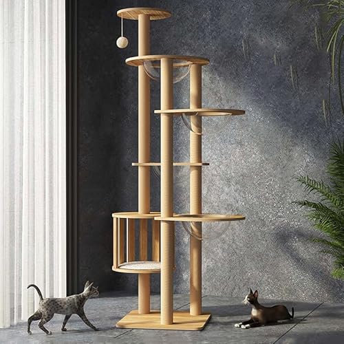 Mekidulu 183 CM Cat tree,Stable Cat Scratching Post for Indoor Cats with 4 bowl,Multi-Level Cat Climbing Tower with Posts Fully Wrapped in Natural Sisal Rope,Cat tree for large cats.(YN-105)