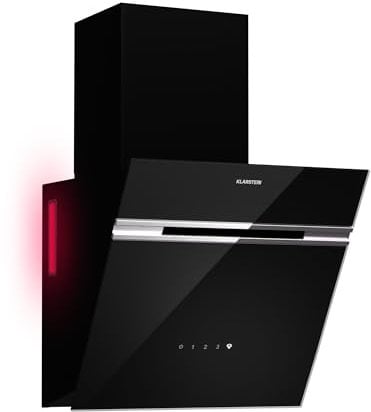 Klarstein Alina - Cappa da Cucina, 570 m³/ora, Classe A, Cappa con LED, 54 dB, Touch Control, Scarico & Ricircolo, 39,8x114x37,6 cm, Nera