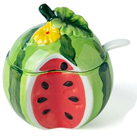 HTTGDGDH Sucrier À Fruits avec Couvercle Et Cuillère, Sucrier Coloré, Boîtes À Café Et À Sucre en Céramique, Pot À Épices Et À Sel（E）