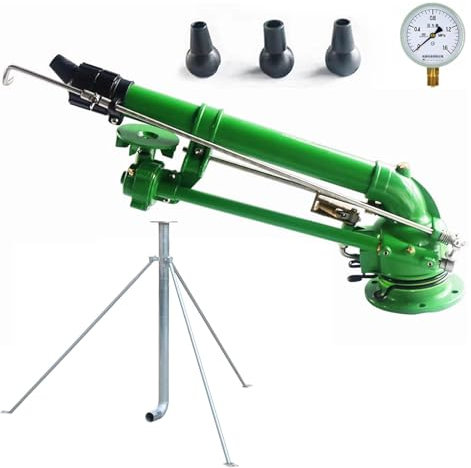 Farm Irrigation Sprinkler On Tripod Base, 2 Impulse Tripod Sprinkler, 0°-48° Elevation Angle Adjustable, Rotary Large Area Watering Spray