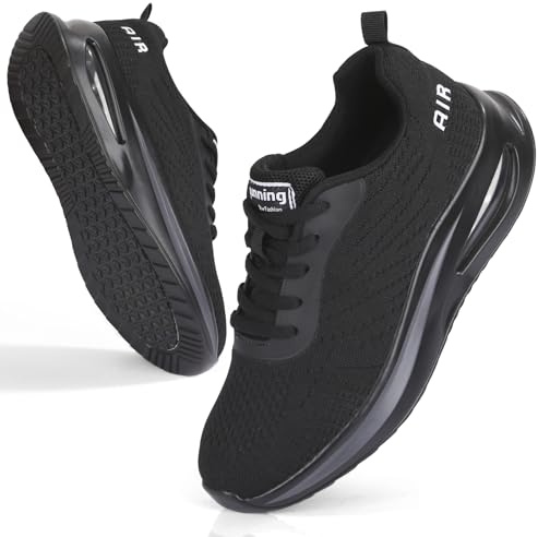 Mioceko Womens Trainers Ladies Running Shoes Lace up Air Cushion Sneakers Plantar Fasciitis Walking Shoes All Black 4 UK