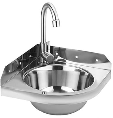 Lavandino da Cucina ad Angolo a Parete,Lavabo Triangolare in Acciaio inossidabile a Vasca Singola,Lavabo da bagno con scolapiatti e rubinetto,per Camper,Barca,WC