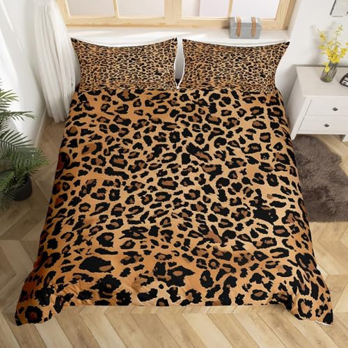 Homemissing Kinder schwarz braun Leopard Bettwäsche Set 135x200cm Tierdruck Betten für Jungen Mädchen Teens Gepard Bettwäsche-Set leichte Safari Schlafzimmer Dekor