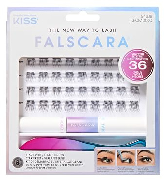 FALSCARA Kit completo di estensione delle ciglia fai da te, Bond & Seal, applicatore preciso e 36 prolunghe 10 mm - 12 mm, volume naturale, stile sportivo e forma rotonda