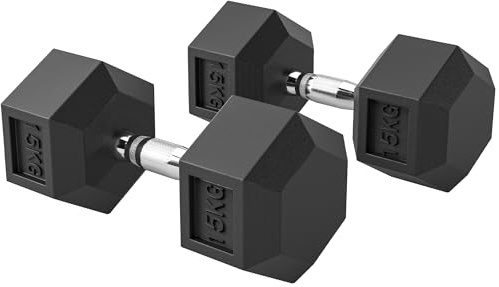HOMCOM Hexagon Hanteln, 2er Set Hanteln mit gerändeltem Griff, Kurzhantelset aus Gusseisen, 2 x 15 kg, Kurzhanteln für Männer Frauen, Zuhause, Fitnessstudio, Krafttraining