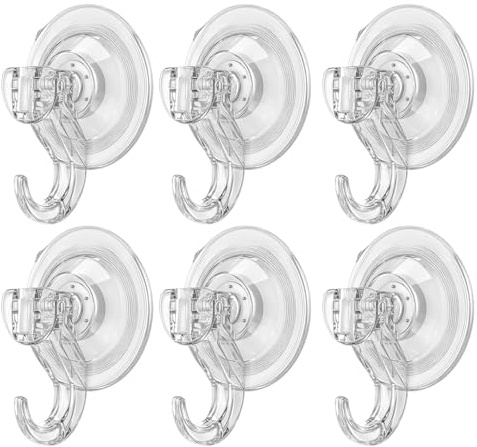 DXPETA 6 Suction Hooks, Strong Suction Cup Hooks for Bathroom, Kitchen, Door, Wreath Hanger for Front Door, Space Saving Organiser, 8.9 X 6.9 X 8.9 Cm