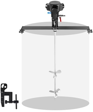 MXBAOHENG 50 Gallon Pneumatic Agitator with Dual Clamps for Stirring Paints | Pneumatic Paint Mixer with 304SS Rod&Blade Stepless 50-2600RPM for Cosmetics/Chemicals/Food/Industries