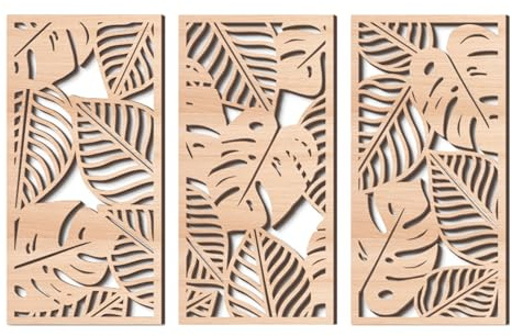 Rongxze boho wanddeko – 3 Blattmuster-boho deko (40x20cm), wanddeko,wandbilder, Naturstil für Wohnzimmer/Schlafzimmer