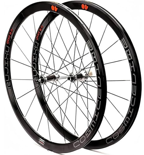 KUNYOS 700C Fahrrad Vorder- und Hinterrad Carbon Rennrad Laufradsatz mit 40 mm tiefer Abdeckung V/C Bremsfelge abgedichtetes Lager,Silber
