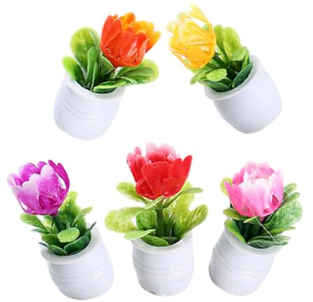 SUPVOX 5 Piezas Miniaturas de Plantas Artificiales Simuladas de Macetas Decorativas Realistas para Casas de Muñecas Bonsáis Pequeños y Accesorios de Decoración Miniature