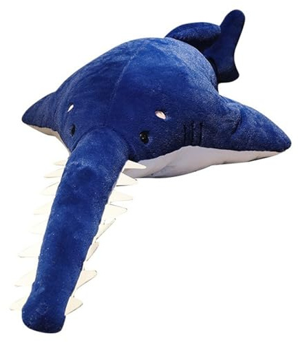 KUKUShining Hai Plüsch Kissen, Megalodon Kuscheltier Weiches Stofftier Sägefisch Meerestier Plüschtier Spielzeug Zum Spielen Geschenk(Blue,55cm/21.7in)