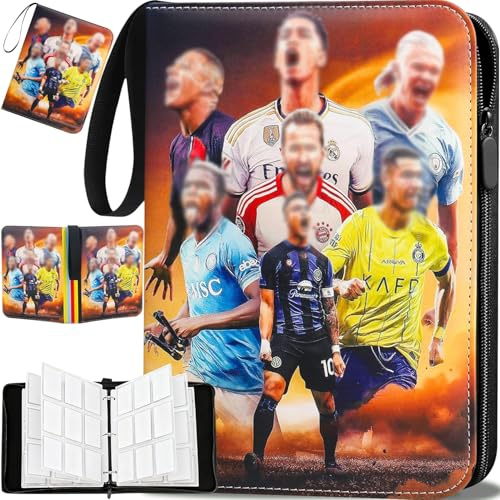 Fussball Karten Sammelalbum,Sammelkarten Album,Fußball Sammelkarten Album,900Fußball Sammelalbum,9 Fächer 50 Seiten PU Karten Halter Sammelkartenalben,Sammelkarten mit Reißverschluss und Griffschlaufe