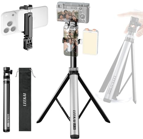 84 Auto Pop-Up Light Stand, Travel Tripod with 1/4 Screw & Phone Holder | LEEKAI LK56 Instant Setup Aluminum Alloy Photography Stand for Ring Light, Video Lights, DSLR Camera, Max Load 20lbs