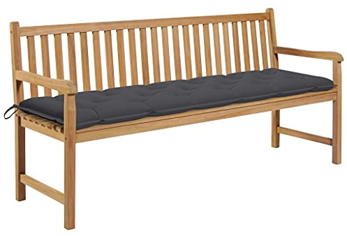 Frdhee Gartenbank, Sitzbank, Balkonbank, Gartenbank mit Anthrazit Auflage 175 cm Massivholz Teak, Parkbank Für Balkon, Terrassen, Outdoor, Robuste