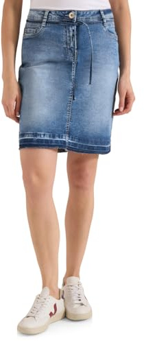 Cecil Damen 3610267 Knielanger Jeansrock mit Gürteldetail (1er Pack)
