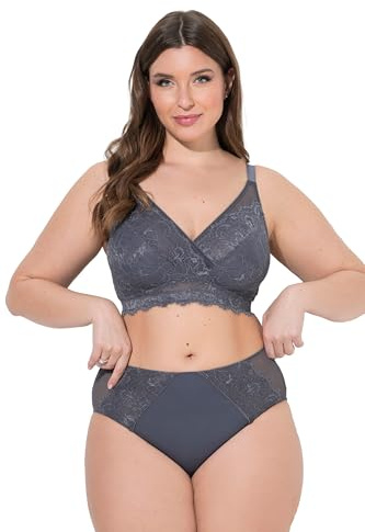 Ulla Popken Damen große Größen Übergrößen Plus Size Midislip, Spitzen-Einsatz, Zierkante dunkelgrau 54+ 848693102-54+