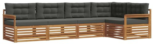 vidaXL Outdoor-Sofagarnitur mit Kissen 5 pcs Natur und Anthrazit, Gemütliches Outdoor-Set, modernes Ecksofa, robuster Loungesessel, Gartenmöbel, Terrasse zum Relaxen