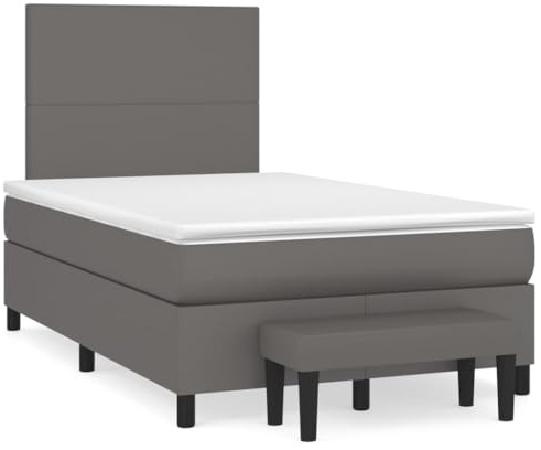 Mhdvray Boxspringbett 120x200 cm Kunstleder grau mit Taschenfederkernmatratze & Hocker, höhenverstellbares Kopfteil, mittelharte Liegefläche, modernes Jugendzimmer oder Gästezimmer