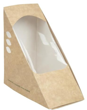 Vegware Compostable cardboard boxes for sandwich corners | Provides eco-friendly commercial catering disposal while keeping takeaway food fresh and securely packaged on the go.