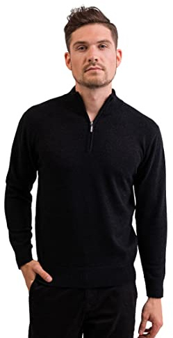 CASH-MERE.CH 100% Kaschmir Herren Stehkragen Pullover | Sweater mit Reißverschluss 2-fädig