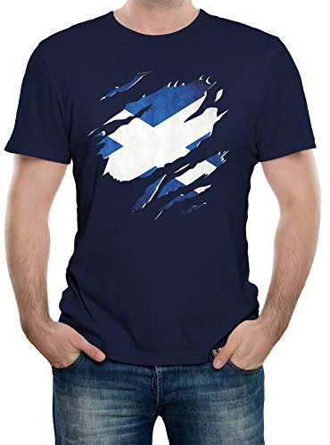 Reality Glitch Herren Torn Scotland Flag T-Shirt (Navy Blau, X-Large)