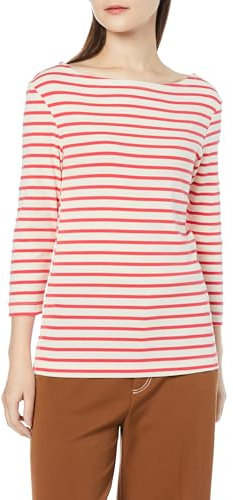 Amazon Essentials Women's Slim-Fit 3/4-Sleeve Boat-Neck T-Shirt, Ivory Red Stripes, XL