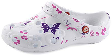 Schu'ZZ - Bedruckte Globula – Damen-Clog aus Kunststoff – bequem, leicht, sehr robust – CE-zertifiziert – für Zuhause und Aktivitäten im Freien, Libelle, Schmetterling, 36 EU