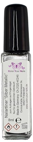8ml Nailartliner, Fineliner Silber Metallic in Glasflasche, deckend Nails Germany