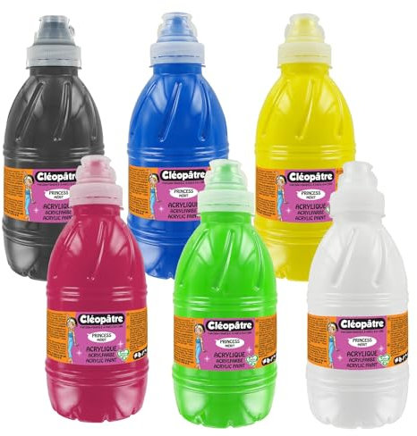 Cléopâtre PAM1X6 Lot de 6 Peintures Acryliques Princess Mérit, Couleurs Assorties, 500 ML, Set de 3000 Pièces