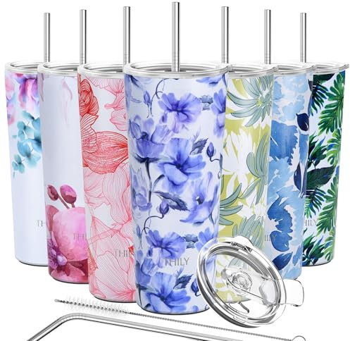 Thily Edelstahl-Becher, 780 ml, dreifach isolierter Reisebecher mit spritzwassergeschütztem Deckel, für Eisgetränke und heiße Getränke, Outdoor-Geschenk für Frauen, Iridaceae