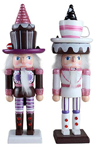 Weihnachten Nussknacker Figur Holz Mini Soldat Nussknacker Puppe Marionette König Figur Kuchen Topper für Weihnachtsfeier Deko 25cm 2 Stück (Weiß )
