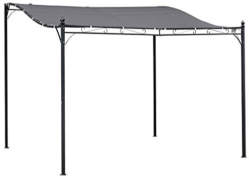 Outsunny Cenador de Jardín 3x3 m Pérgola con Toldo y 16 Orificios de Drenaje para Patio Terraza Metal y Poliéster 180 g/m² Resistente Gris
