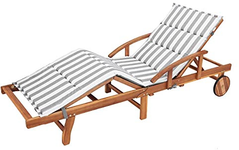 HOBBYGARDEN Auflagen für Deckchair, Kissen für Liegenauflage, Polsterauflage für Sonnenliege, Produktabmessung: 185x56x4 cm, Grau mit weißen Streifen