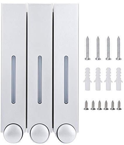 MOUMOUTEN Shampoo Conditioner Dispenser, Wall Mount Shower Liquid Soap Dispenser Three Head Shampoo Dispensers for Hotel Bathroom (Silver)