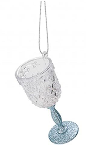 Glitzernder Weinglas-Hängeornament, glamourös, Wein-Thema, Christbaumschmuck, in vielen Farben (Eisblau)